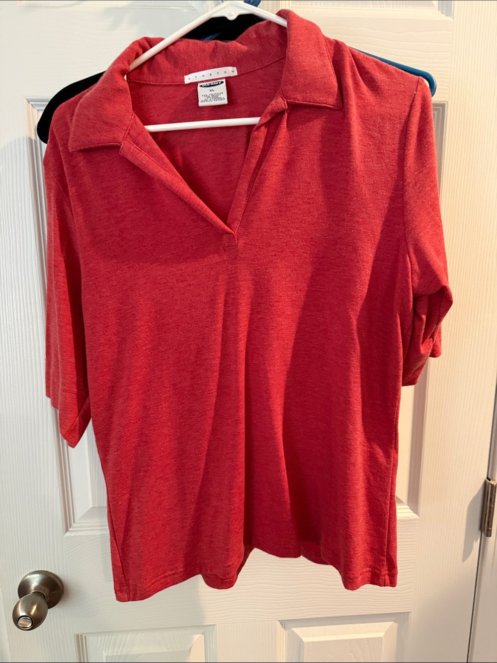 Coral-Red Short Sleeve V-Neck Polo